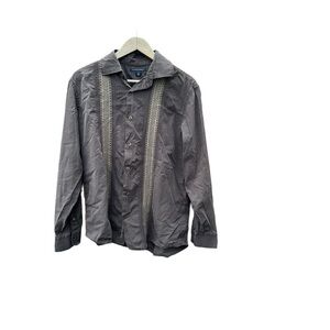 Banana Republic men's medium long sleeve button down brown pinstripe embroider
